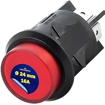 Interruttore Bipolare Luminoso Rosso 16A Ø 24 mm Corpo di Colore Nero Garanzia di 10 Anni - MONTERAL