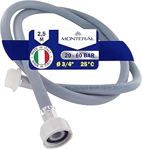 Prolunga Tubo Carico Lavatrice e Lavastoviglie 2,5 m per Temperature fino a 25°C Pressione da 20 a 60 Bar Connessione Ø 3/4" - MADE IN ITALY - MONTERAL