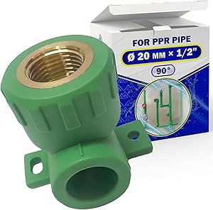 Racor Ø 20 mm x 1/2″ Codo 90° con Soporte Mural y Conector de PP-R y Rosca Interior Metálica para Conectar Tubo Metálico con Rosca a Tubo de Polipropileno - MONTERAL