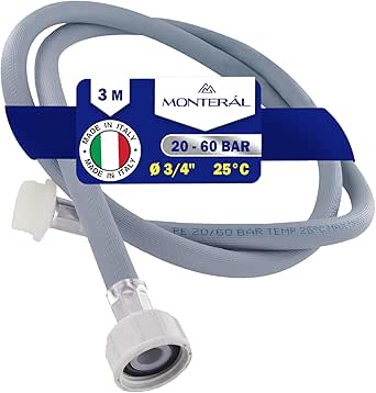 Prolunga Tubo Carico Lavatrice e Lavastoviglie 3 m per Temperature fino a 25°C Pressione da 20 a 60 Bar Connessione Ø 3/4" - MADE IN ITALY - MONTERAL