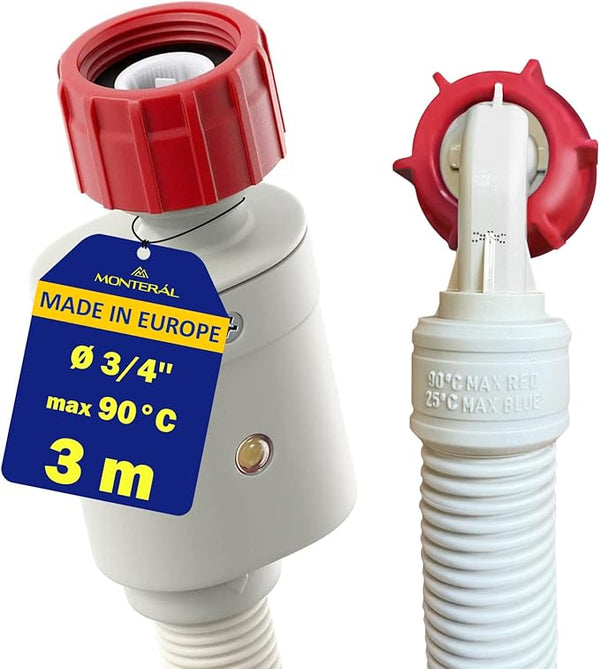 MONTERAL Inlet Hose Aquastop 3 m for Washing Machine and Dishwasher with Straight and Angled Safety Valve Ø 3/4"- Warranty 10 Years