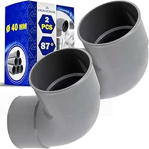 2 Pièces Coude PVC 40 mm de Diamètre D'évacuation avec Angle de 87° - Garantie de 10 Ans - MONTERAL