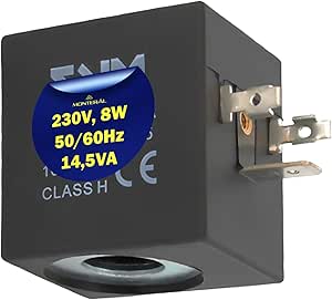 Bobina per Elettrovalvola - 39 x 36 x 29 mm Ø 13,2 mm - Class H IP65 - 230V 8W 50/60Hz 14,5VA - Garanzia di 10 Anni - MONTERAL