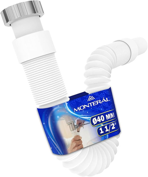 Flexible Sifon Cocina Fregadero Lavabo y Bidé Tamaño 1 1/2" x 40 mm Completo con Tuerca de Latón y Junta Tórica - Garantía de 10 Años - MONTERAL