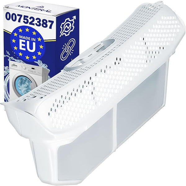Filtre à Peluches pour Seche Linge avec le Code Original 00752387 752387 pour Bosch pour Siemens Avantixx Maxx Serie 4 Serie 6 iQ300 iQ500 iQ700 - MADE IN EU - Garantie de 10 Ans - MONTERAL