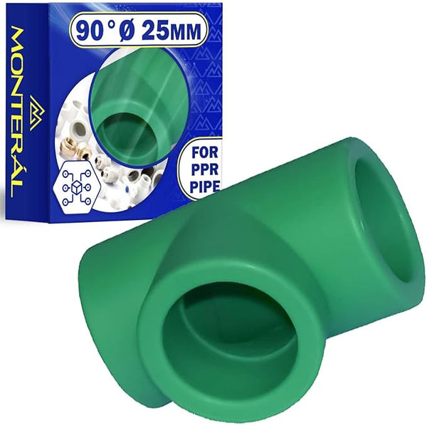 Tee Adapter Ø 25 mm with Angle 90° Made of Polypropylene PPR for Connecting Polypropylene PPR Pipes - MONTERAL