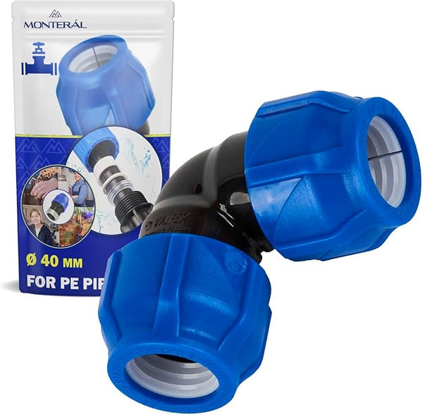 Elbow Adapter Ø 40 mm with 90° Angle Made of Polypropylene PP for Connecting Polyethylene PE Pipes - MONTERAL