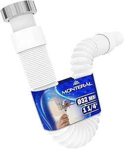 Flexible Sifon Cocina Fregadero Lavabo y Bidé Tamaño 1 1/4" x 32 mm Completo con Tuerca de Latón y Junta Tórica - Garantía de 10 Años - MONTERAL