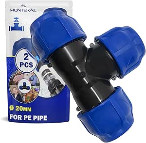 2 Pieces Tee Adapter Ø 20 mm with Angle 90° Made of Polypropylene PP for Connecting Polyethylene PE Pipes - MONTERAL