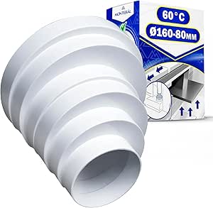 Exzenter Dunstabzugshaube Rohr Adapter für Rundrohr Ø 80-160 mm Arbeitstemperatur 60°C aus Kunststoff - Garantie 10 Jahre - MONTERAL