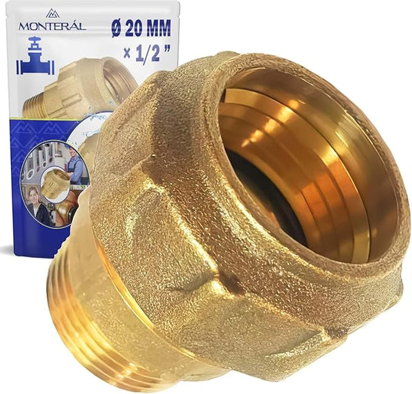 Conector de Latón con Rosca Macho Ø 20 mm x 1/2" para Tubos - MONTERAL