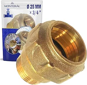 Conector de Latón con Rosca Macho Ø 25 mm x 3/4" para Tubos - MONTERAL