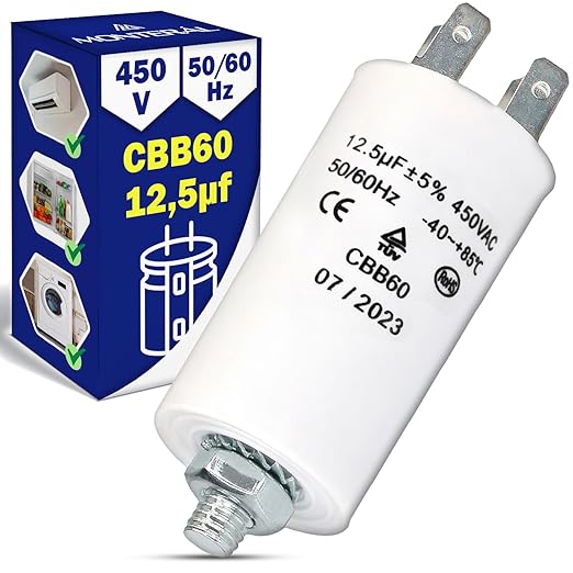 Condensatore di Avviamento 12,5µf 450V 50/60Hz Tipo CBB60 con Temperatura di Esercizio da -25 a +85 °C - Garanzia di 10 Anni - MONTERAL