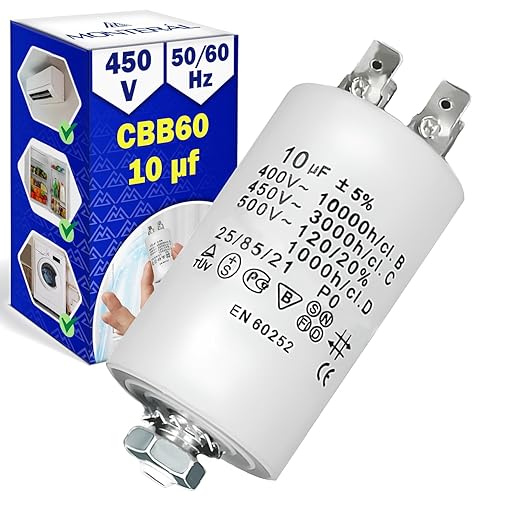 Condensatore di Avviamento 10µf 450V 50/60Hz Tipo CBB60 con Temperatura di Esercizio da -25 a +85 °C - MONTERAL