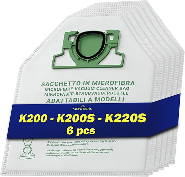 6 Piezas Microfibra Bolsas de Aspiradora - para Vorwerk Kobold VK200 VK200S VK220S - Garantía de 10 Años - MONTERAL