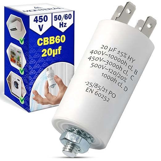 Condensatore di Avviamento 20µf 450V 50/60Hz Tipo CBB60 con Temperatura di Esercizio da -25 a +85 °C - MONTERAL