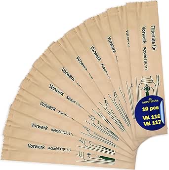 10 Sacchetti Carta Per Folletto Vorwerk Kobold VK120 VK121 VK122 - Con 10 Sacchetti Carta Per Folletto Vorwerk Kobold VK120 VK121 VK122 - Con