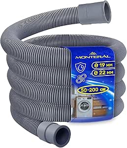 Extendable Drain Hose Washing Machine and Dishwasher 2m with Inlet Diameter Ø19/22 mm Waste Pipe Stretches from 50 cm to 2 m - Warranty 10 Years - MONTERAL