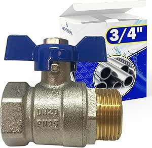 Messing Kugelhahn mit Außengewinde und Innengewinde 3/4" mit PTFE Dichtung Schmetterling Griff - Garantie 10 Jahre - MONTERAL