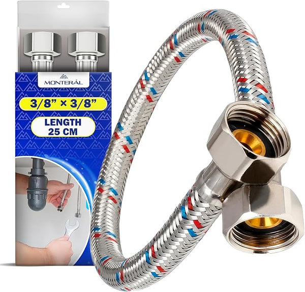 Flexibles Wasseranschluss 25 cm mit Edelstahlgewebe Innengewinde-Innengewinde 3/8” x 3/8” mit einem Durchmesser von 13 mm - Garantie 10 Jahre - MONTERAL