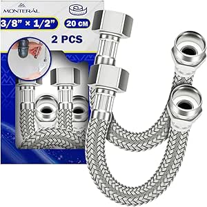2 Pieces Plumbing Flexible Hose Pipe 20 cm with Stainless Steel Mesh Female-Male 3/8” x 1/2” with a Diameter of 13 mm - Warranty 10 Years – MONTERAL