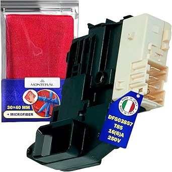 Door Lock of the Washing Machine DFS03857 T85 16(6)A 250V with 4 Contacts with the Original Code EBF61315801 EBF61315803 EBF62534402 for LG - Complete with Microfibre Cloth - MADE IN ITALY - MONTERAL