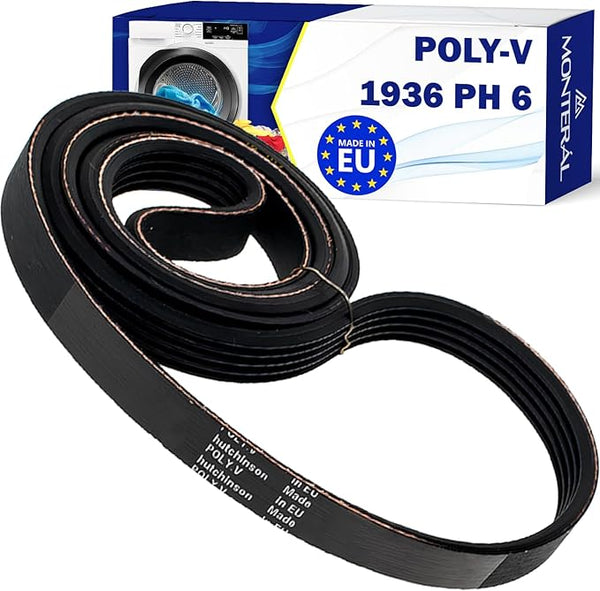 Correa Secadora Poly-V 1936 PH 6 con Código Original 481235818164 para Whirlpool C00311016 para Indesit 57X0273 para Brandt - MADE IN EU - Garantía de 10 Años - MONTERAL