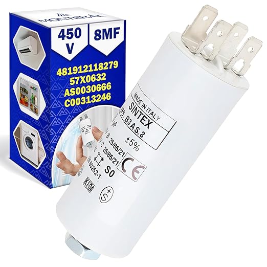 Condensatore di Avviamento con una Capacità di 8µf e una Tensione Nominale di 450V Tipo CBB60 Ha il Codice Originale 481912118279 57X0632 AS0030666 C00313246 - Garanzia di 10 Anni - MONTERAL