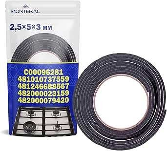 Ceranfeld Dichtungsband mit der Größe von 2,5 m x 5 mm x 3 mm mit Originalcode C00096281 481010737559 481246688567 482000023159 482000079420 für Whirlpool für Indesit - Garantie 10 Jahre - MONTERAL