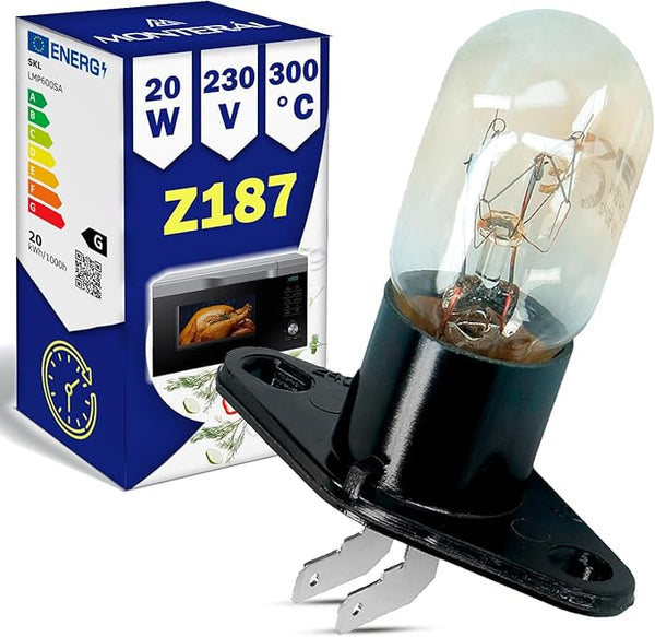 Bombilla Microondas Z187 20W 230V 300°С con Código Original 4713-001046 4713-001524 4713-01031 para Samsung 6912W3B002D para LG - MONTERAL [Clase de eficiencia energética G]