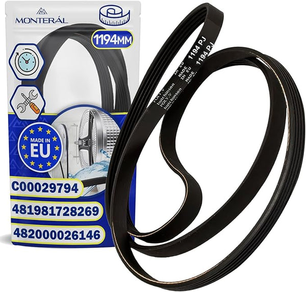 Riemen für Waschmaschine 1194 mm J5 mit dem Originalcode C00029794 für Indesit 482000026146 481981728269 für Whirlpool - MADE IN EU - MONTERAL