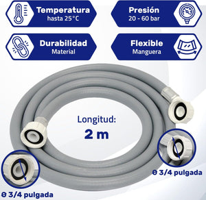 
                  
                    Cargar imagen en el visor de la galería, Tubo Entrada Agua Lavadora y Lavavajillas 2 m Manguera Lavadora y Lavavajillas con Válvula de Seguridad Recta y Acodada Ø 3/4&amp;quot;
                  
                