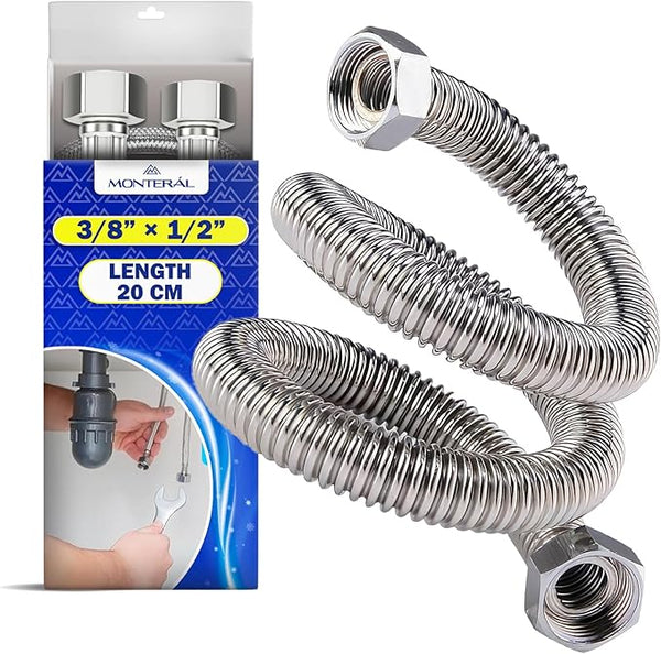 Flexibles Wasseranschluss 20 cm mit Edelstahlgewebe Innengewinde-Innengewinde 3/8” x 1/2” mit einem Durchmesser von 13 mm - Garantie 10 Jahre - MONTERAL