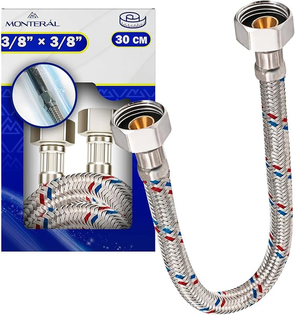 Flexibles Wasseranschluss 30 cm mit Edelstahlgewebe Innengewinde-Innengewinde 3/8” x 3/8” mit einem Durchmesser von 13 mm - Garantie 10 Jahre - MONTERAL