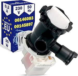Drain Pump for Washing Machine 30W 230V 50HZ 0,2A with the Original Code 00145897 145897 00146083 146083 for Bosch for Siemens - MADE IN EU - Warranty 10 Years - MONTERAL