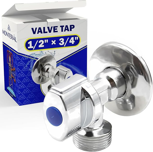 Lockshield Corner Valve 1/2" x 3/4" in Chromium-Plated Brass for Water Supply to Washing Machine Dishwasher Washbasin Toilet - Warranty 10 Years - MONTERAL