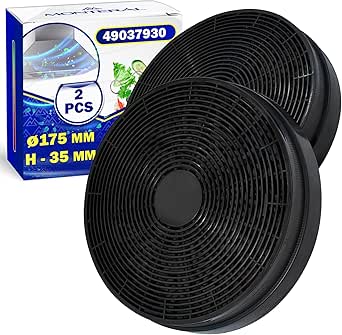 2 Pezzi Filtro Cappa Cucina Carboni Attivi Ø 175 mm H 35 mm con Codice Originale 49037930 per Candy per Haier KF561 per Bomann AS0015184 per Fagor CF110 per PKM MIZ0023 per Respekta - MONTERAL