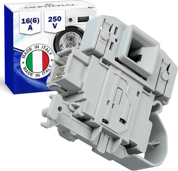 Door Lock for Washing Machine 16(6)A 250V with Contacts 3 x 6,3 mm AMP Has the Original Code 00623782 00627046 00637457 00637590 for Bosch for Siemens - Warranty 10 Years - MONTERAL