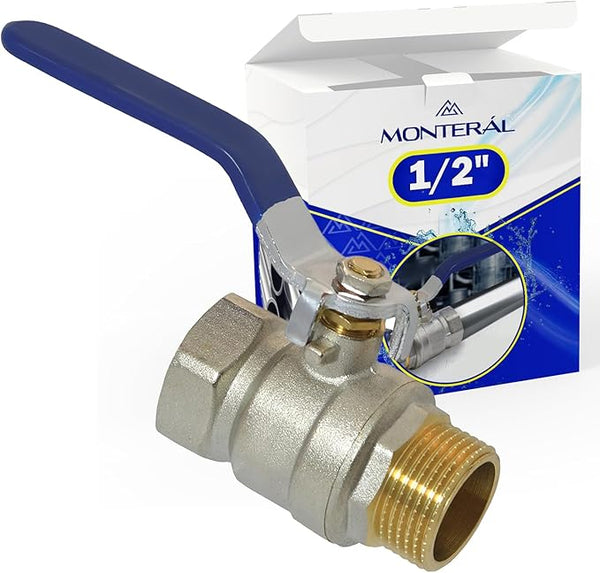 Kugelhahn mit Außengewinde und Innengewinde 1/2" aus Messing mit PTFE Dichtungen - Garantie 10 Jahre - MONTERAL