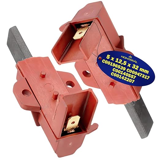 2 Pièces Balais Charbon pour Moteur Electrique Machine a Laver 5 x 12,5 x 32 mm avec le Code Original C00196539 C00047317 C00140557 C00142207 pour Ariston pour Indesit – Garantie de 10 Ans - MONTERAL