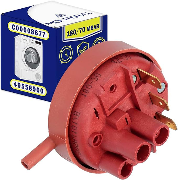 Pressure Switch Level 1 for Washing Machine with Pressure Range of 180/70 Mbar with the Original Code C00008677 for Ariston 49558900 for Siltal - Warranty 10 Years - MONTERAL