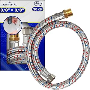 Latiguillos de Fontanería 30 cm con Malla de Acero Inoxidable Hembra-Macho 3/8” x 3/8” con un Diámetro de 13 mm - Garantía de 10 Años - MONTERAL