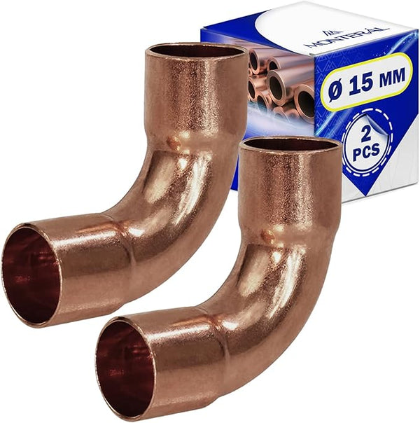 2 Piezas Codo para Tubos de Cobre Ø 15 mm con Ángulo de 90° Fabricado en Cobre - MONTERAL