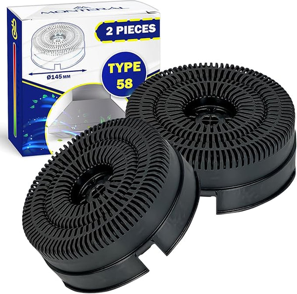 2 Pièces Filtre Charbon pour Hotte Aspirante 142 x 48 mm Type 58 avec le Code Original 112.0016.755 484000008782 pour Whirlpool 405537469/0 pour Electrolux CFC00936 pour Elica - MONTERAL