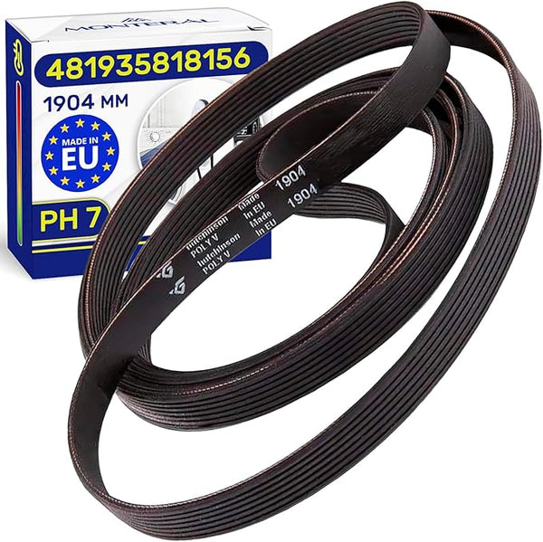 Correa Secadora Poly-V 1904 PH 7 con Código Original 481935818156 para Whirlpool para Bauknecht - MADE IN EU - Garantía de 10 Años - MONTERAL