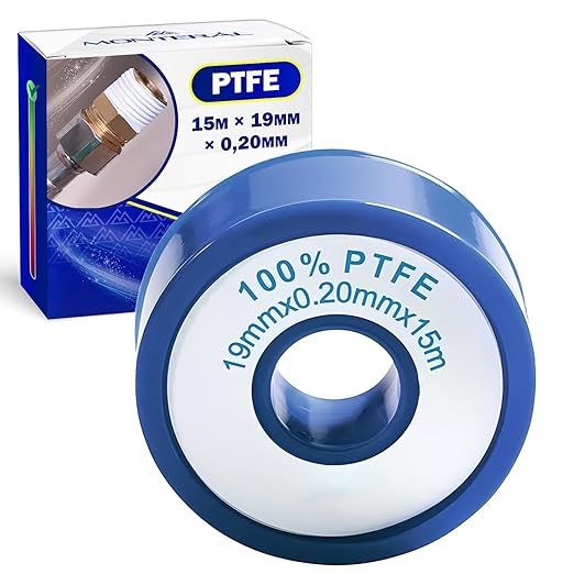 MONTERAL PTFE Cinta Teflon Fontaneria 15m x 19mm x 0,20mm Utilizado en Fontanería para Sellar Roscas de Tuberías y Conectores