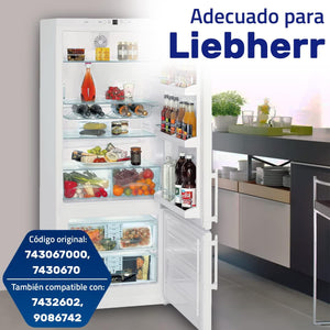 
                  
                    Cargar imagen en el visor de la galería, Asa Puerta Frigorifico Blanco 743067000 7430670 para Liebherr Recambios Tirador Nevera y Congelador el Kit Incluye 2 Tapones
                  
                