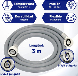 
                  
                    Cargar imagen en el visor de la galería, Tubo Entrada Agua Lavadora y Lavavajillas 3 m Manguera Lavadora y Lavavajillas con Válvula de Seguridad Recta y Acodada Ø 3/4&amp;quot;
                  
                