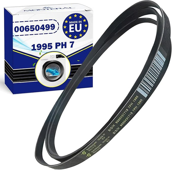 Cinghia Asciugatrice Poly-V 1995 PH 7 con Codice Originale 00650499 650499 per Bosch per Siemens per Balay - MADE IN EU - Garanzia di 10 Anni - MONTERAL