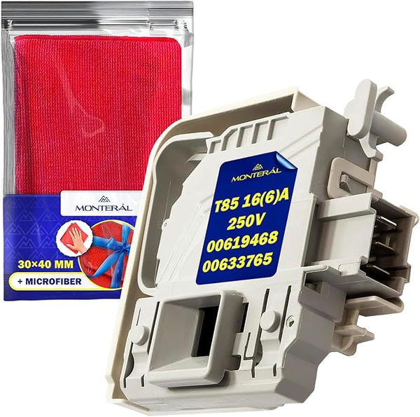 Door Lock of the Washing Machine T85 16(6)A 250V with 3 contacts with the Original Code 00619468 00633765 for Bosch for Siemens - Complete with Microfibre Cloth - Warranty 10 Years – MONTERAL